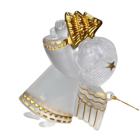 Frosted Acrylic Christmas Tree Ornaments 6 Piece Set Vintage With Gold Detail - Picture 12 of 13